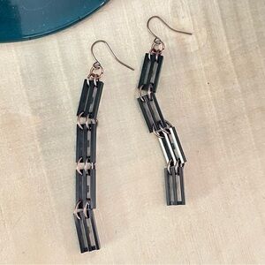 2/$29 Handmade Lego Long Black Dangle Statement Earrings 3.5” Upcycle OOAK